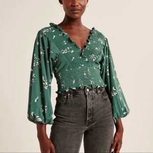 NWT Abercrombie Long-Sleeve Smocked Wrap Front Top